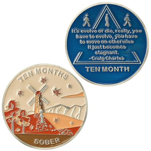 10 Month Sobriety Coin AA Chips and Medallions,Sobriety Recovery Chip Sober Token | Sobriety Gifts for Men Women Celebrating Alcoholics Anonymous Recovery