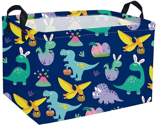 Sanjiaofen Rectangular Easter Dinosaur Basket,Dinosaur Easter Baskets for Boys, Kids Storage Basket Organizer for Boys,Room Decor ,Clothers,Toys Box,Books,Kid's Gifts Storage.(Easter Dinosaur)