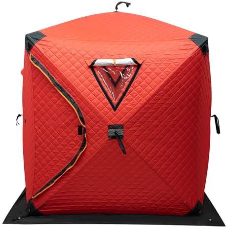 TouTToNG Arbeitszelt Angelschirme Ice Lake Fishing Shelter 145 * 165 cm, 2 Personen Tragbares Freistehendes Isoliertes Zelt mit Handtasche für Angler Eisfischen Unterstand (Rot)