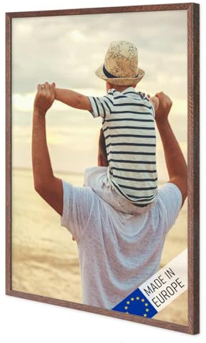 PHOTOLINI Bilderrahmen A2 Holz Eiche dunkel, Holz A2 Bilderrahmen 42x59,4 Made in EU, DIN A 2 Rahmen 60x42 zum Aufhängen, Zubehör, bruchsicheres Acrylglas - Picture Frame für liebste Fotos & Bilder