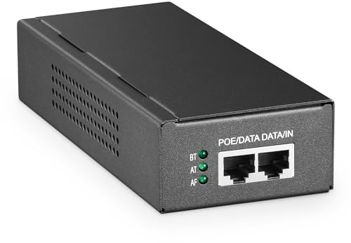 MokerLink Inyector PoE 10G, Puertos Ethernet 10GBASE-T RJ45, Velocidad 10G/5G/2.5G/1G autoadaptable, 802.3af 15.4W, 802.3at 30W, 802.3bt 60W, Plug & Play, Carcasa metálica