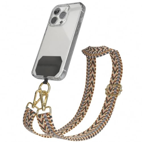 EAZY CASE - Handykette Universal zum Umhängen kompatibel mit jedem Handy Kette mit Hülle kombinierbar Handykordel mit Karabiner für Handyhülle Handyband zum Umhängen Bunt Boho Kordel Braun Mix Gold