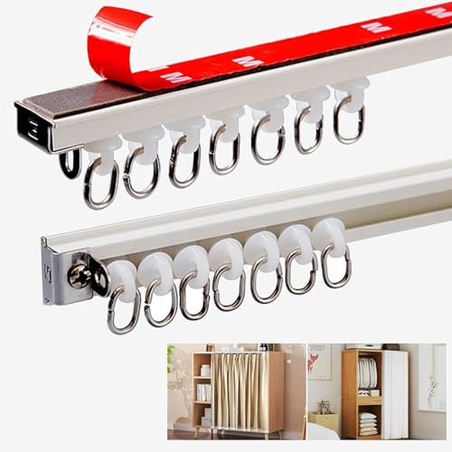 Selbstklebende Vorhangschiene Für Decke Oder Wand, Gardinenstange Aus Aluminium, 0.6m - 2.8m, Ohne Bohren, Schrauben Oder Werkzeug, Für Esszimmer, Schlafzimmer, Wohnzimmer(Size:1.3M/(4.3FT))