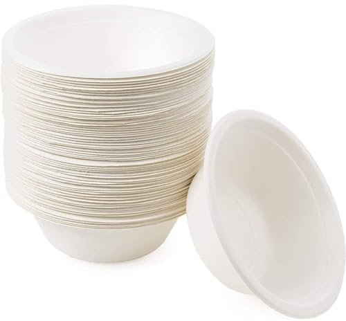 Generico 50 150 ciotole di carta in bagassa, 400 ml, piatti monouso, piatti di cartone, piatti per zuppa biodegradabili, per feste, matrimoni, picnic (50 pezzi)