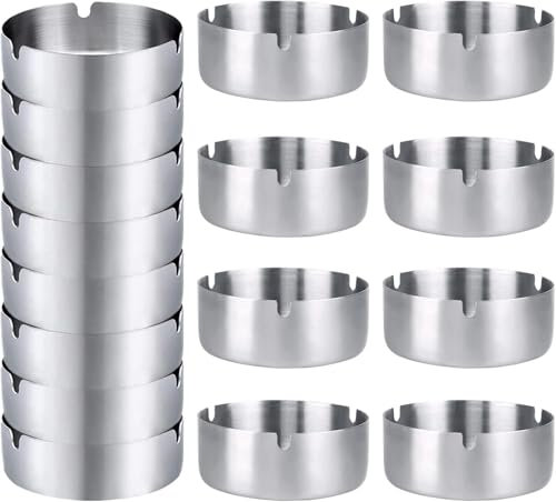 Posacenere da Esterno in Acciaio Inox, Confezione di 16 Rotondi, per Bar, Ristoranti, Camere da Letto