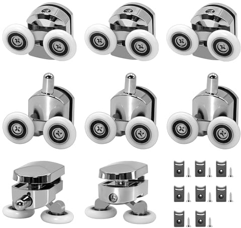 8 rulli di ricambio per porta della doccia da 23 mm, ruote scorrevoli in vetro per box doccia curvi, guide a rullo per bagno, per vetro da 4-6 mm, blocco anti-collisione (4 rulli superiori e 4