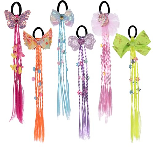 Bunt Haarsträhnen Kinder, 6 Stück Haarverlängerung Kinder Mädchen Bogen Prinzessin Mädchen Haarschmuck Bunte Haarsträhnen, Haarschmuck Mädchen Bunte Haarteile Party Ankleiden
