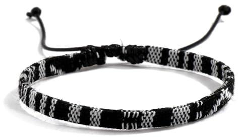 TRIPLE K&S Surfer armband Herren & Damen • 100% Wasserfest & Handmade • Perlen-Armband Boho Stoff-Armband • Hippie Sommer Strand-Schmuck (Black & White Stripes)