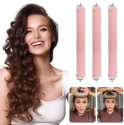 3 Stück Jumbo Lockenwickler ohne Hitze, 3 * 27CM Jumbo Flexi Stäbe, Rosa Lockenstab ohne Hitze zum Schlafen über Nacht, Satin Stirnband für Langes Mittleres Haar Heatless Curls