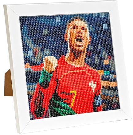 QDUODUO Fussball Diamond Painting mit Rahmen für Kinder ab 6 Jahre und Erwachsene Anfänger, CR7 Fußball 5D Diamant Malerei Bilder, 20x20cm Kleine DIY Mosaikherstellung Bastelset für Jungen Mädchen