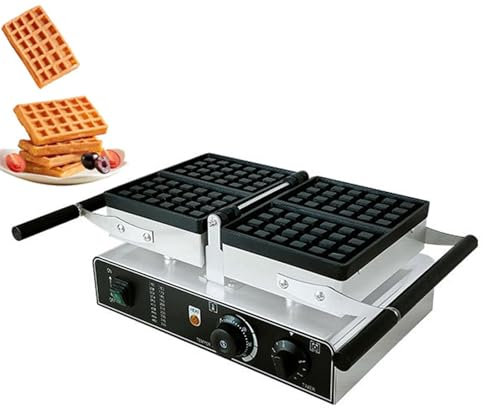 CHANGLKJ Commercial Waffle Maker, 1600W Square Waffle Iron Machine with Non-stick Coating, Temp 50-300°C Adjustable and 1600W Cooking Fast Evenly, Durable and Easy To Clean, for Cafes, Bakery