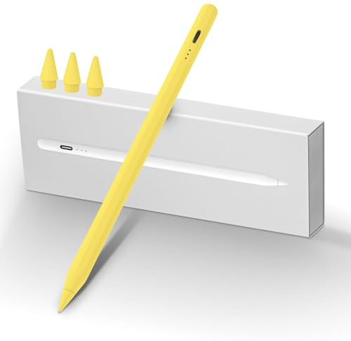 MEKO Stift für iPad 2018 – 2024 mit 13 Minuten Schnellladung, Handflächenabweisung und Neigungsempfindlichkeit. | Neigungsempfindlichkeit, Pencil für 6-11e, Mini 5/6e, Air 3-5e/13/11 M2-M3, Pro 11 Zoll/12,9 Zoll (3-6)/13 Zoll M4, Gelb