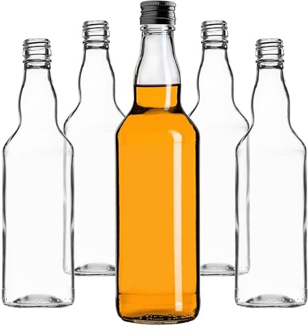 KADAX 10-pack glasflaskor 500 ml med skruvlock Svart – Tomma flaskor för påfyllning av juice, likör, olja, vinäger & sirap, återfyllningsbara glasflaskor
