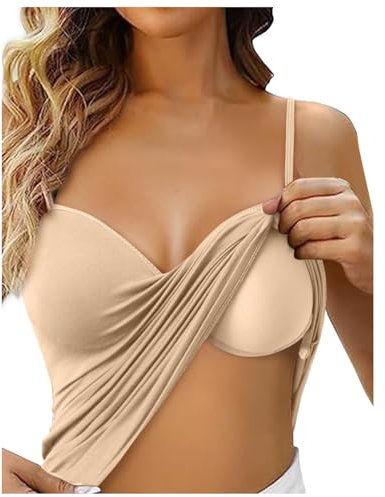 Verstellbare Spaghettiträger Tanktops für Damen, Party, modisch, athletisch, Cami, ärmellos, Frühlingsblusen, rückenfrei, Laufen, drahtlos, Y2K, Sommer-Sport-Tanktop, Camisole Träger, beige, M