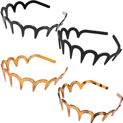 GGUFAY Serre-Tête Femme 4 Pièces Ondulé À Dents - Pour Sport, Soins Visage & Voyage (Noir, Marron, Gris Effet Serpent)