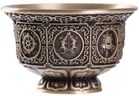 Tradizionale tibetano Fortunatamente Otto Simboli Offrendo Coppa Rame Solido Ciotola Acqua Sacra Buddista Rifornimenti Rituali