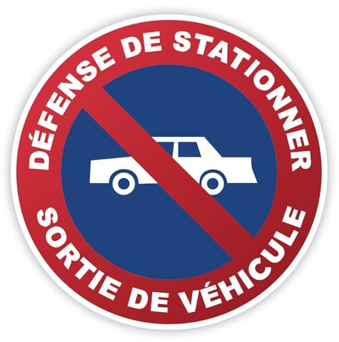Kinoco Panneau Signalisation 'Défense de Stationner - Sortie de Véhicules' en PVC Rigide Adhésif ⌀200 mm | Résistant aux Intempéries | Épaisseur 1 mm | Fabriqué en France
