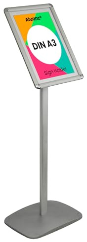 Aluanz Infoständer Silber - Informationsständer A3, Bodenständer aus Aluminium, Drehbarer Präsentationsständer, Posterständer Hoch- und Querformat Plakatständer - 420 x 297 mm