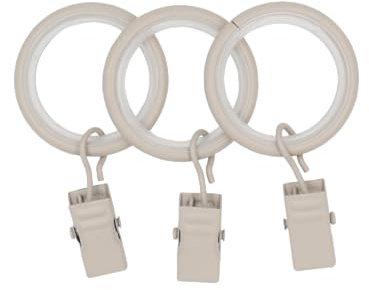 RENA Gardinenringe Vorhangringe mit Clips - Set 10 Stück - Gardinenklammern Leise - 19/16 mm - Metall Beige