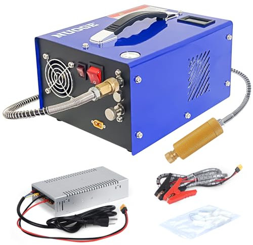 Compressore d'aria PCP ad alta pressione, senza olio e senza acqua, 4500 Psi/30 Mpa, 12 V DC e 110 V CA alimentato con convertitore e filtro, per fucile, pistola, paintball e uso automobilistico