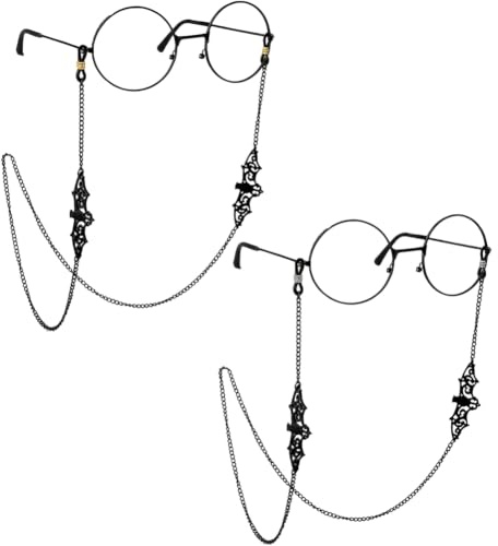 BEAMARKER 2 Stück Brillenkette Aus Schwarzer Legierung Mit Fledermaus Gliedern Gothic Brillenbandhalter Kawaii Sonnenbrillenkette Kordel Brillenbandhalter Um Den Hals Mit Gummischlaufenenden Für Männe