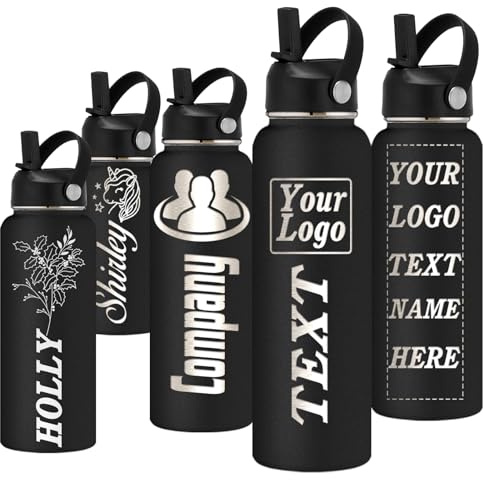 Akmxem Trinkflasche Kinder Edelstahl Personalisierte mit Namen Graviert Logo 350/530/700/950/1150Ml Wasserflaschen Thermosflaschen mit Stroh Deckel Griff Geschenke für Schule Sport Büro