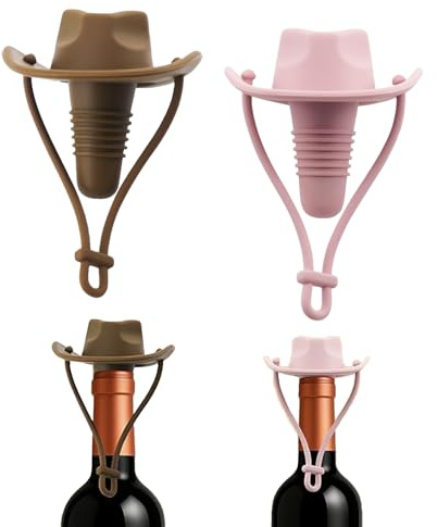 2 Pack Cowboy Hat Wine Stoppers – Fun Silicone Bottle Stoppers, Cowboy Hat Style Wine Stoppers, Silicone Leakproof Wine Bottle Stoppers to Keep Wine Fresh – Gifts for Mom and Dad, Novelty Kitchen Gadg