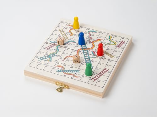 Recent Toys On-The-Go Snakes & Ladders Jeu de société de voyage – Ensemble serpents et échelles de voyage avec planche de rangement pliante/portable – Jeu de stratégie traditionnel pour enfants