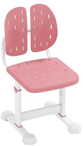 COSTWAY Chaise de Bureau Enfant avec Hauteur Réglable & Dossier Ergonomique, Fauteuil de Bureau avec Coussinets de Pieds Ajustables, Charge 100kg pour Filles Garçons de 3 Ans+ (Rose)