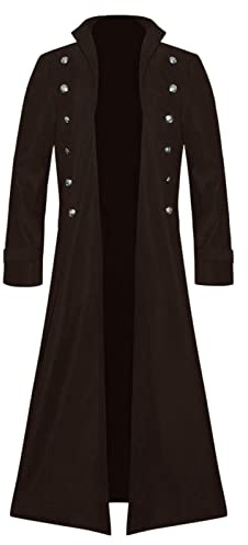 Generisch Gabardina medieval para hombre, monocolor, gótica, cortavientos, ligera, delgada, larga, vintage, renacentista, corte victoriano, uniforme, corte ajustado, abrigo para hombre, marrón, XL