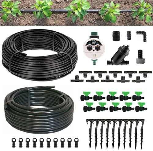 Kit Irrigazione Orto + Centralina | Kit Ala Gocciolante Orto Giardino 100 Mq Passo 20 30 40 cm Completo di Filtro (Passo 30)