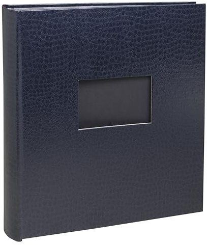 Exacompta - Ref. 16008E Prestige Book Photo Album - 60 Black Pages - Crystal Interleaves - 300 Photos - 29 x 32 cm - Coated Paper Cover - Crocodile Grain Effect Blue