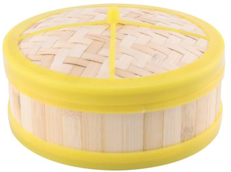 CIYODO Single Tier Bamboo Steamer Basket with Lid Safe Bamboo Material Steam Basket for Dim Sum Dumplings Buns Vegetables Rice Practical Home Kitchen Cooker
