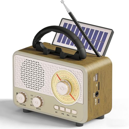 Radio retro con Bluetooth, radio solar para exteriores, compatible con AM/BT/TF/FM/USB/SW3/AUX/función de energía solar, radio de cocina con cable de alimentación (B)