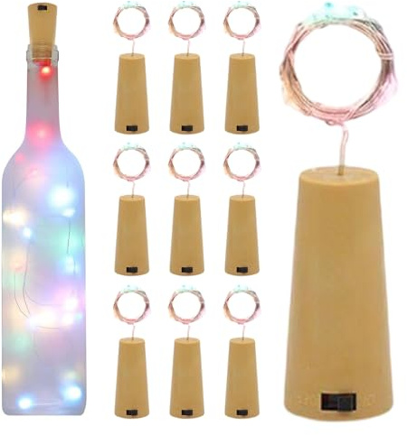 String Lights Wine with Cork, LED Copper Wire Fairy Lights, 10 Pack 20 Wine Bottle Light, Battery Operated Bottle Stopper Light, for Birthday, Wedding, Christmas DIY Table Decoration