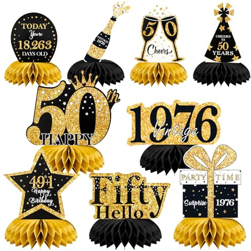 9 Pezzi Centrotavola Compleanno,Centrotavola a Nido d'Ape Oro Nero Decorazioni,Toppers da Tavolo,Compleanno Centrotavolo per Uomini e Donne,Feste di Compleanni (HB-2026-50)