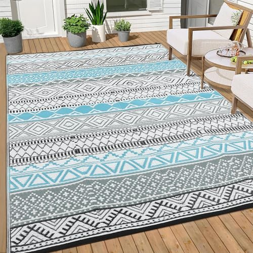 CAROMIO Alfombra de exterior impermeable 5 x 8 reversible al aire libre con pajita de plástico para patio o camping, alfombra geométrica para interiores y exteriores para autocaravana, jardín