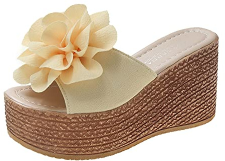 Kilklack skor dam, vår och dam sandaler kilklack tjock sula casual stil skor dam 41, Beige, 39 EU