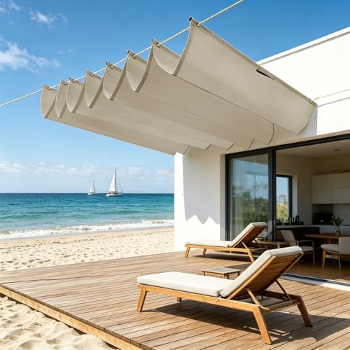 Einziehbar Welle Sonnensegel,95% Beschattung UV Wasserabweisend Verstellbar Schattenabdeckung,für Outdoor Garten Terrasse Einziehbares Sonnensegel,mit Kordel-Khaki||50x700cm