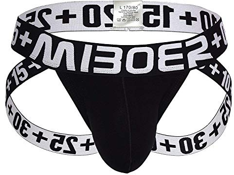 Miboer Herren Sport Jock Jockstrap Color Bulge Brief schwarz Größe M/L, Herstellergr. XL