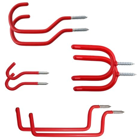 Keypak 8 Pack Screw-in Garage Storage Hooks, Red Plastic Coated | Simply screw into walls or ceilings for instant use, suitable to be used for garden tools, bikes, ladders and other items