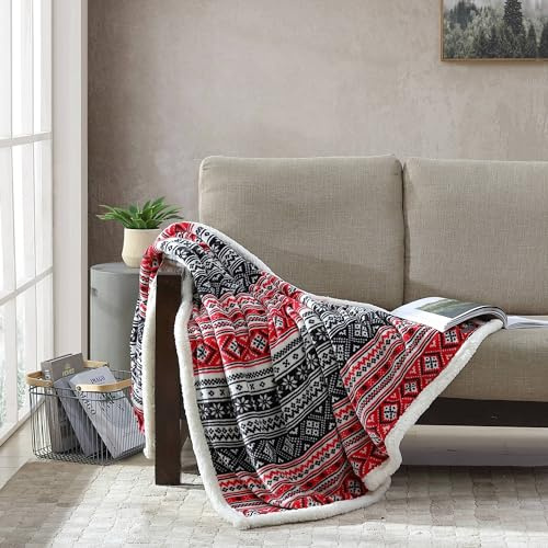 Eddie Bauer - Throw Blanket, Brushed Fleece & Plush Sherpa Soft Bedding, Blanket for Couch & Bed (Fair Isle Black, 50 x 60)