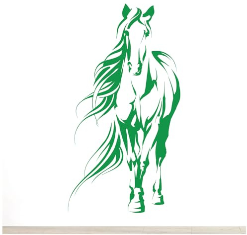 Horse Silhouette, Equine Horse Riding Equestrian - Wall Art Decal Sticker [Large] [Cactus]