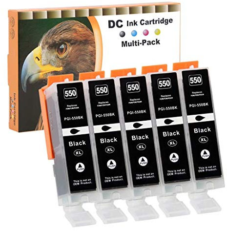 D&C 5x 25ml BLACK Druckerpatronen Kompatibel für Canon PGI-550 BK XL für Canon Pixma MG7150 MG7550 iP7200 iP7250 MG5400 Series MG5450 MG5550 MG5650 MG5655 MX725 MX920 iP8750 iX6850 MG6350 MG6450 MX925