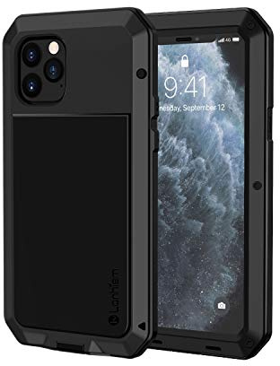 Lanhiem für iPhone 11 Pro Max Hülle Metall Stoßfest Case, Schwarz | 360 Grad Ganzkörper Outdoor Schutzhülle, Tough Armor, Staubdicht Heavy Duty Case mit Eingebautem Displayschutz
