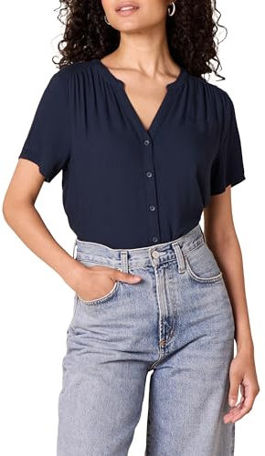 Amazon Essentials kortärmad vävd blus klädtröja, marinblå, L