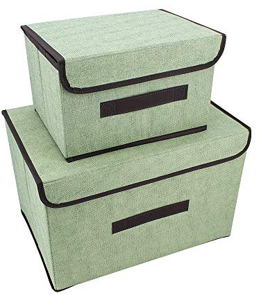 ShawFly Pack de 2 cajas de almacenamiento con tapa cajas organizadoras plegables con asa, para guardar ropa, cajas de almacenamiento portátiles a prueba de polvo
