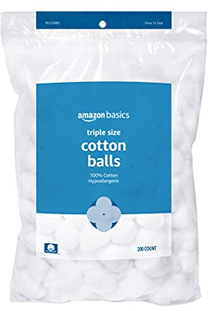 Amazon Basics Cotton Balls for Skincare, Makeup Removal, Cotton, Hypoallergenic, 200 Count (Previously Solimo)