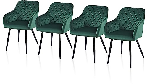 TUKAILAI Esszimmerstühle 4er Set aus Samt, Küchenstuhl Polsterstuhl Wohnzimmerstuhl Sessel mit Armlehnen Rückenlehne Metallbeinen, für Küche Esszimmer Wohnzimmer Lounge,Grün