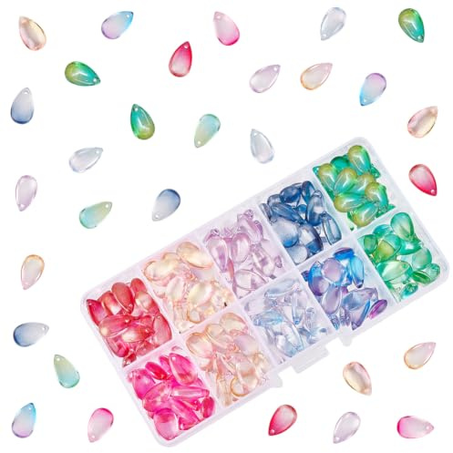 PandaHall 10 Farbe Teardrop Perlen, 200 Stück Wassertropfen Kristallglasperlen Transparent Lose Perlen Bunte Charms Anhänger für DIY Armband Ohrring Schmuckherstellung